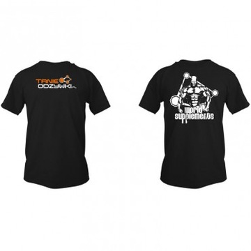 Koszulka Z Logiem Tanie-Odzywki T-Shirt CZARNA WYGODNA PRZEWIEWNA TRENING