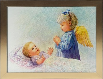 OBRAZ 35x45 ANIOŁ STRÓŻ ZŁOTA RAMA