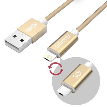 Kabel USB microUSB/Lightning Gold Iphone MFI 2,4A