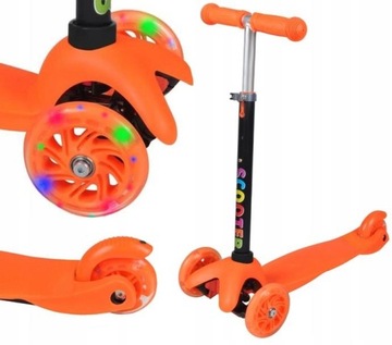 HULAJNOGA TRÓJKOŁOWA DLA DZIECI TOBBI-TOYS BALANSOWA KOŁA LED POMARAŃCZOWA