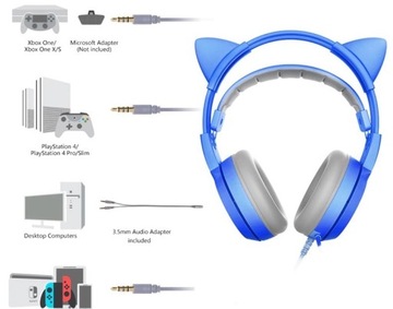 ИГРОВЫЕ НАУШНИКИ КОШАЧЬИ УШИ МИКРОФОН + ПУЛЬТ ДУ