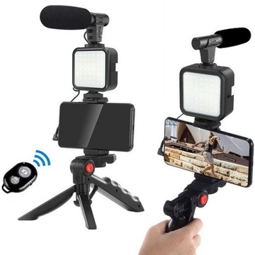 Zestaw Vlog lampa LED mikrofon uchwyt statyw pilot