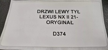 DVEŘE LEVÝ ZADNÍ LEXUS NX II 2021- ORIGINÁLNÍ