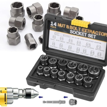 14SZT ELEMENTÓW DO WYKRĘCANIA URWANYCH ZERWANYCH ŚRUB BITY WYKRĘTAKI ZESTAW