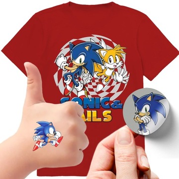 ZESTAW 3W1 KOSZULKA DLA DZIECI TATUAŻE NAKLEJKI SONIC 152 JAKOŚĆ