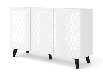 Komoda DIUNA 3D 145 cm biały połysk czarne nóżki