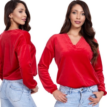 032_ L/40 _WELUROWA BLUZKA ,BLUZA W SEREK