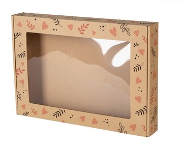ECO Pudełko na PREZENT z Okienkiem Kwadrat 350x250x50mm NADRUK SERCA