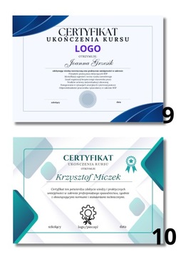 Certyfikat Dyplom ukończenia kursu szkolenia dla Firm Personalizowane a4