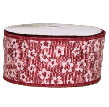 Wstążka w kwiaty bordowa 3,8cm 9m