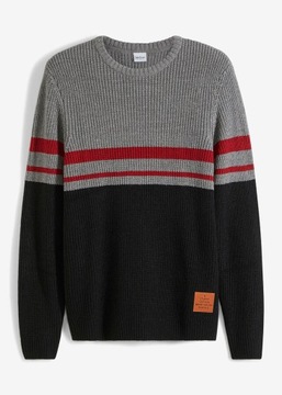 B.P.C sweter męski czarno-szary w paski r.XL
