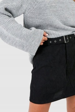 Boohoo NG6 cxx czarna sztruksowa mini spódnica pasek L