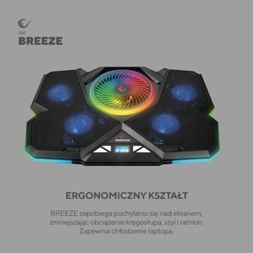 Охлаждающая подставка для ноутбука Rampage BREZZE 5 Fan RGB с ЖК-дисплеем