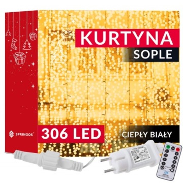KURTYNA GWIAZDY LAMPKI 306LED WISZĄCE PILOT MEMORY