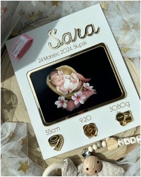 3D ИДЕНТИФИКАЦИЯ РЕБЕНКА рамка, золото, ПОДАРОК, День Рождения, КРЕЩЕНИЕ, ГРАВИРОВКА