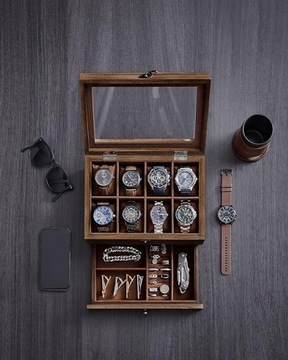 ДЕРЕВЯННЫЙ ОРГАНАЙЗЕР ДЛЯ ЧАСОВ, УКРАШЕНИЙ, РУСТИК-СТИЛЬ, ПОДАРОК, 2 УРОВНЯ