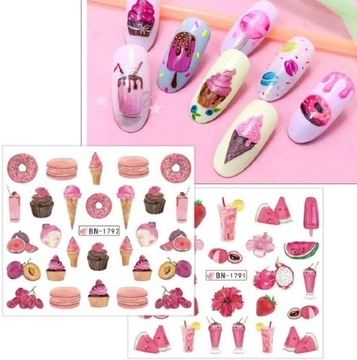 ВОДНЫЕ НАКЛЕЙКИ для украшения ногтей, лист из 12 рисунков, летние фруктовые украшения