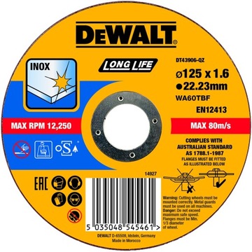Tarcza do metalu inox 125x1.6mm, DT43906-QZ
