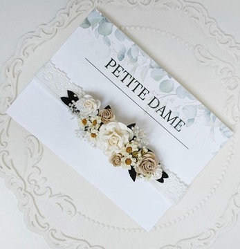Opaska na chrzest, boho, kremowa biel, naturalne dodatki, wianek do chrztu