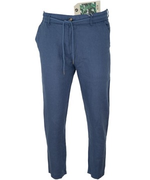 Spodnie męskie letnie 100% lniane na gumce-wiązane niebieskie W46