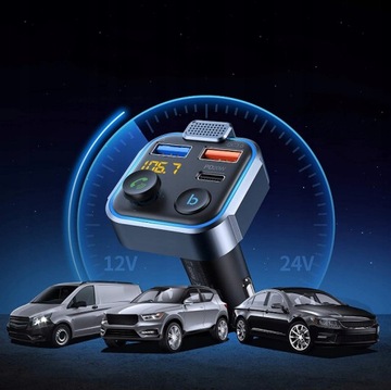Bluetooth FM-передатчик Зарядное устройство Адаптер 2xUSB + USB Type-C Mp3 Автомобиль