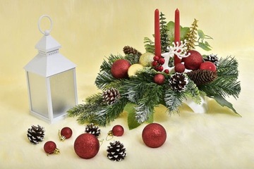 STROIK ŚWIĄTECZNY DEKORACJA SZTUCZNE KWIATY OZDOBY BOMBKI CHOINKA RENIFER