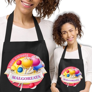 Fartuch Kuchenny Czarny BEST SWEETS IMIĘ Wzory