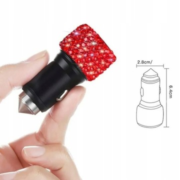 ŁADOWARKA SAMOCHODOWA BŁYSZCZĄCA CYRKONIE BLING 2X USB 24V 2.1A CZERWONA
