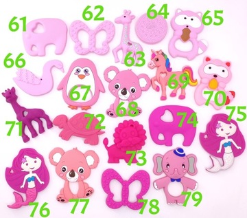 SILIKONOWA ZAWIESZKA DO SMOCZKA Z IMIENIEM + GRYZAK (dziewczynki), WZORY.