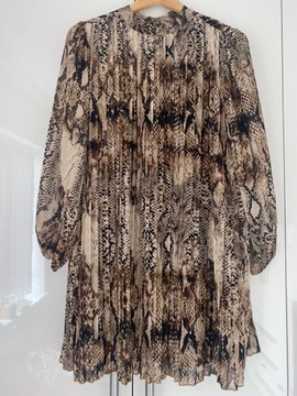 RIVER ISLAND sukienka tunika krótka panterka wężowa pliswoana 48 20