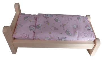 ŁÓŻKO DLA LALKI. ŁÓŻECZKO DREWNIANE +POŚCIEL