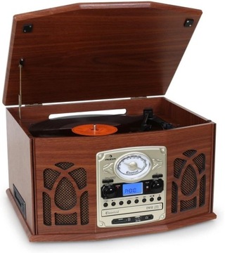 GRAMOFON RETRO Z GŁOŚNIKIAMI RADIO DRWNO STEREO BLUETOOTH AUX RADIO AUNA