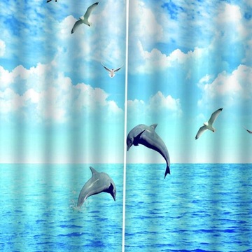 Утепленные плотные оконные шторы с люверсами в виде танцующих китов