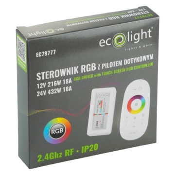 RGB RF LED КОНТРОЛЛЕР 18А 216ВТ С БЕЛЫМ СЕНСОРНЫМ ПУЛЬТОМ УПРАВЛЕНИЯ ДЛЯ СВЕТОДИОДНОГО КОЛЬЦА