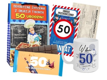 GADŻETY URODZINOWE NA 50! KUBEK, MANDAT, CZEKOLADA