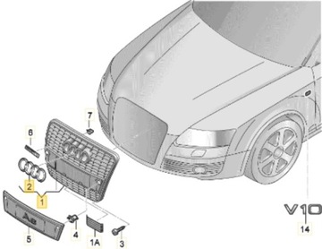 MŘÍŽKA CHLADIČŮ MASKA KAPOTY ŠEDÝ AUDI A6 C6