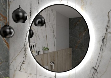 Зеркало в черной рамке, круглое светодиодное, 100 лампочек.