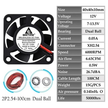 2 sztuk Gdstime 5V 12V 24V 40x40x10mm 40mm łożysko kulkowe Mini