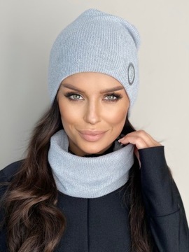 KOMPLET DAMSKI CZAPKA BEANIE KOMIN GOLF TUBA DUŻY ZESTAW CIEPŁY SPORT KOLOR