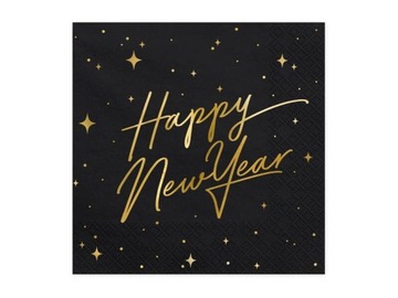 Serwetki sylwestrowe Happy New Year czarne 20szt