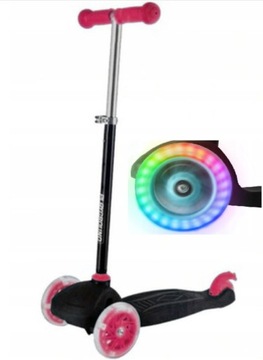 ТРЕХКОЛЕСНЫЙ СКУТЕР LED, СВЕТЯЩИЙСЯ, БЕЗОПАСНЫЙ, 50 КГ, устойчивый, розовый