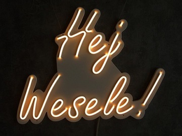 NHEJ NEON LED NAPIS Hej Wesele 500x387MM BIAŁY