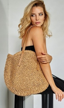 КРУГЛАЯ ЭКО СОЛОМЕННАЯ СУМКА BOHO BEACH BASKET бежевый