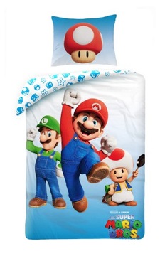 Pościel z mikrofibry 140x200 Super Mario młodzieżowa niebieska
