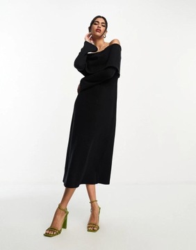 Asos Design NG7 wui czarna midi sukienka odkryte ramiona M