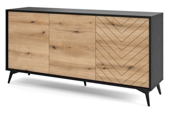 Komoda 154cm czarna +dąb frezowana jodełka loft DM