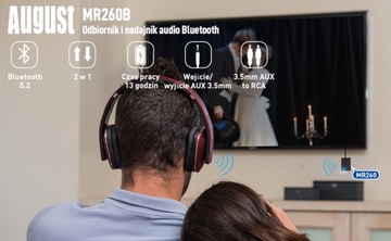 August MR260 Передатчик-приемник 2 в 1 Bluetooth 5 USB C AUX aptX с низкой задержкой