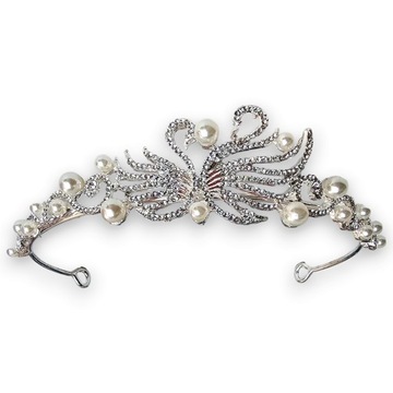 Elegancki Diadem ślubny z Cyrkonią, Perłami i Motywem Łabędzi