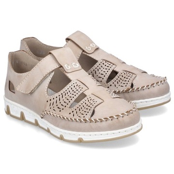 Półbuty sandały damskie lekkie Rieker 49958-61 BEIGE SKÓRA beżowe R..38