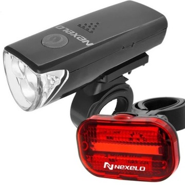 LAMPKI ROWEROWE PRZÓD + TYŁ NEXELO + BATERIE LED 3F 2F